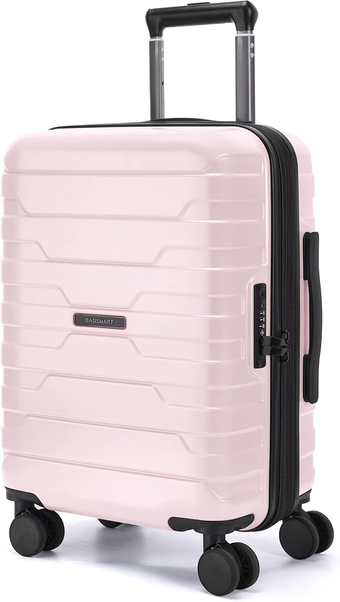BAGSMART Carry On Luggage 22x14x9 Airline Approved with Spinner Wheels,Lightweight 20 Inch Luggage with TSA Lock,Expandable Hard Shell Carry On Suitcases for Men Women,Pink