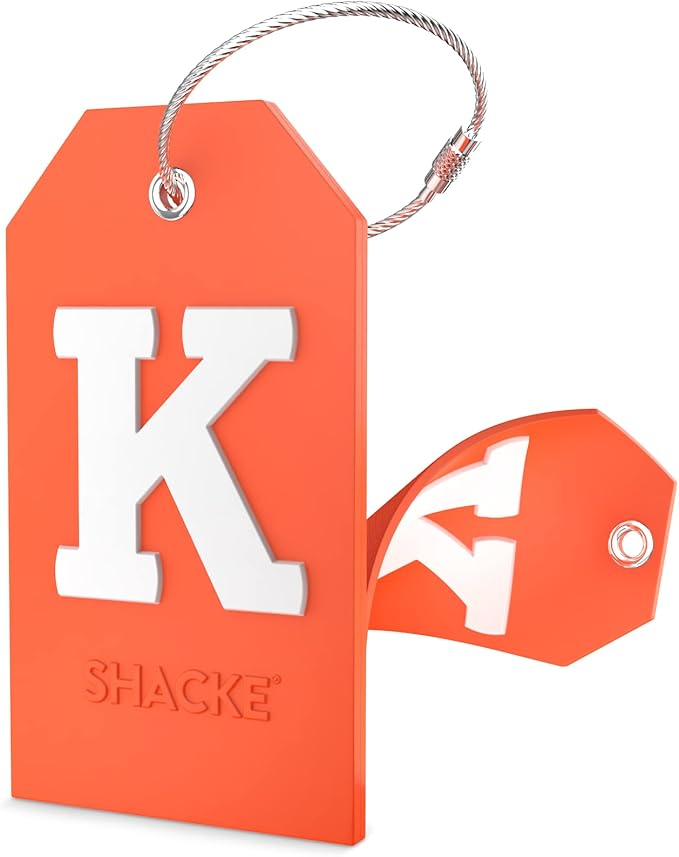 Shacke Initial Luggage Tag with Full Privacy Cover and Stainless Steel Loop – (Letter K)