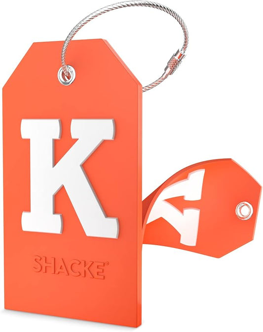 Shacke Initial Luggage Tag with Full Privacy Cover and Stainless Steel Loop – (Letter K)