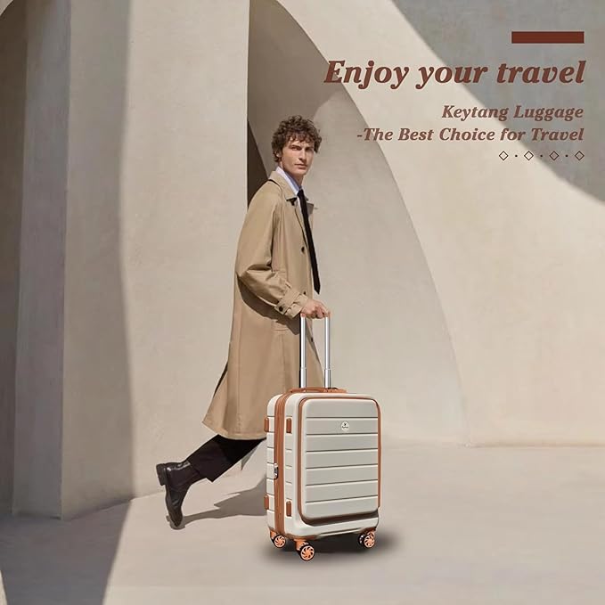Classic 20" Carry-On with TSA Lock Spinner Wheels, Lightweight Hardside Expandable Suitcase with Front Open Pocket Compartment,Brown