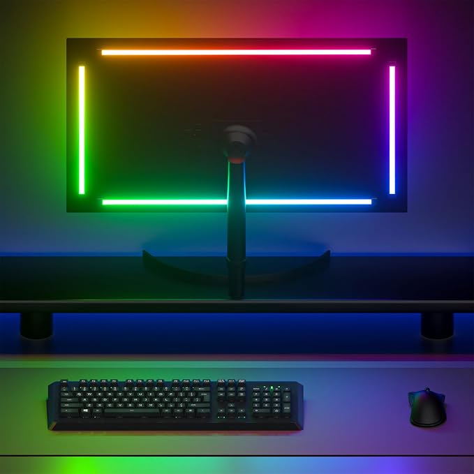 Monitor LED Backlights, 4-Side 24-32inch LED Strip Light Sync with Screen Color/Music, Computer Light Bar Behind Screen, for PC/Mac, LEDs for Desk Gaming, USB Interface (4-Side 27inch)