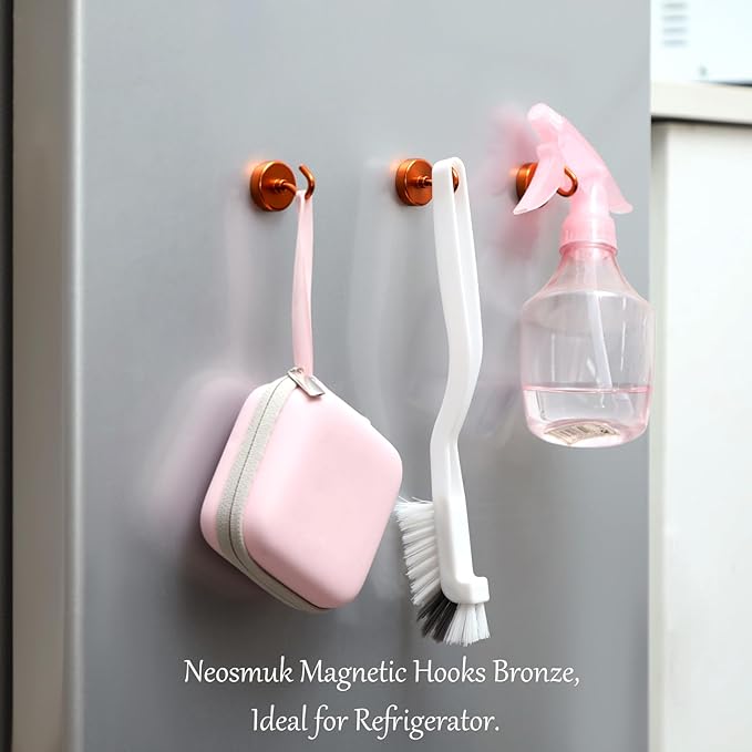 Neosmuk Magnetic Hooks,Heavy Duty Earth Magnets with Hook for Refrigerator, Extra Strong Cruise Hook for Hanging, Magnetic Hanger for Curtain, Grill(Bronze, 6 Pack)