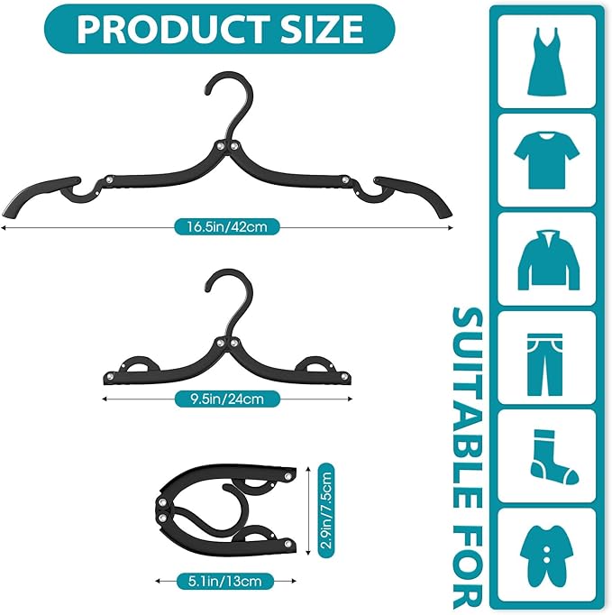 10 Pcs Travel Hangers Portable Foldable Travel Hanger Organizer, Plastic Cruise Ship Accessories Essentials Clothes Hanging Rack Folding Hangers for Traveling Camping Flying RV Europe Suitcase, Black