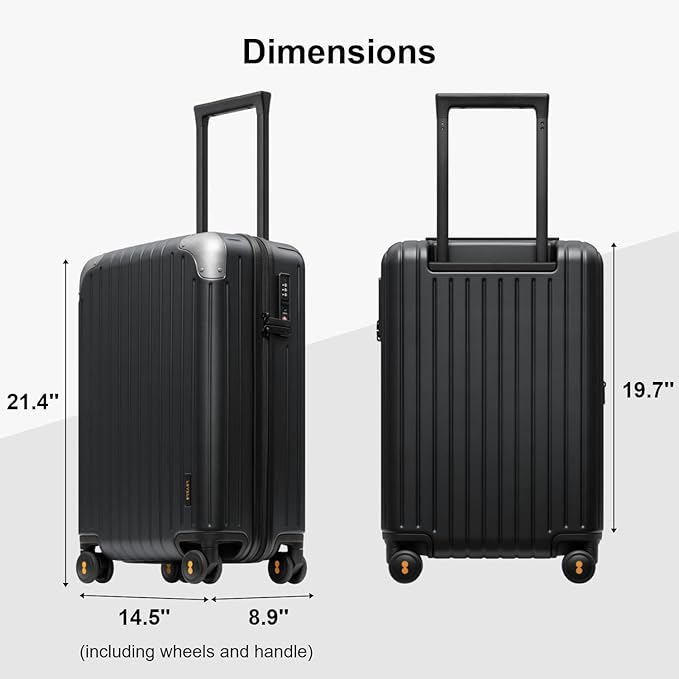 LEVEL8 Carry on Luggage Airline Approved, Hardshell Suitcases with Spinner Wheels, Lightweight PC Luggage, 20 inch, Black