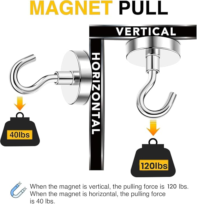 DIYMAG Magnetic Hooks, 120 LB Heavy Duty Strong Magnet with Hook, Rare Earth Neodymium Magnets for Hanging, Magnetics Hanger for Curtain, Home, Kitchen, Workplace, 20 Packs