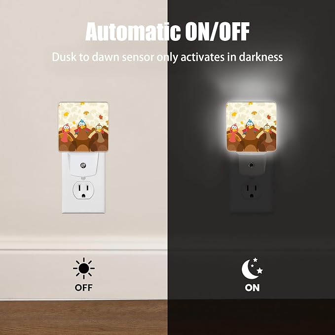Thanksgiving Holiday Turkey Night Light Plug in Wall Lamp Smart Dusk to Dawn Sensor for Home Decorative, Kids Room Bedroom Bathroom Kitchen Hallway Gifts