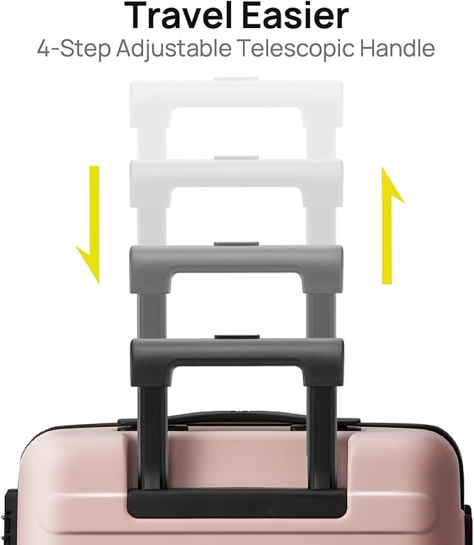 NINETYGO Carry On Luggage 22x14x9 Airline Approved, 20 Inch Luggage with Smooth Spinner Wheels, Lightweight, Hard Shell PC Suitcase Carry-On, Travel Luggage, TSA Approved (Pink, Rhine Basic)
