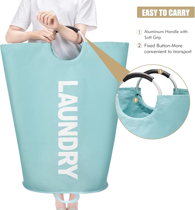 125L X-Large Laundry Basket, Freestanding Tall Clothes Hamper, Collapsible Laundry Bag, Light Blue