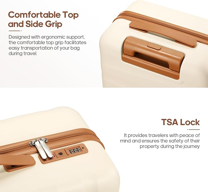 UKEIN Luggage Set with Backpack,Polycarbonate Carry On Luggage Airline Approved with Spinner Wheels, Hardshell Travel Suitcase Set with TSA Lock (Beige, Carry on (20inch))