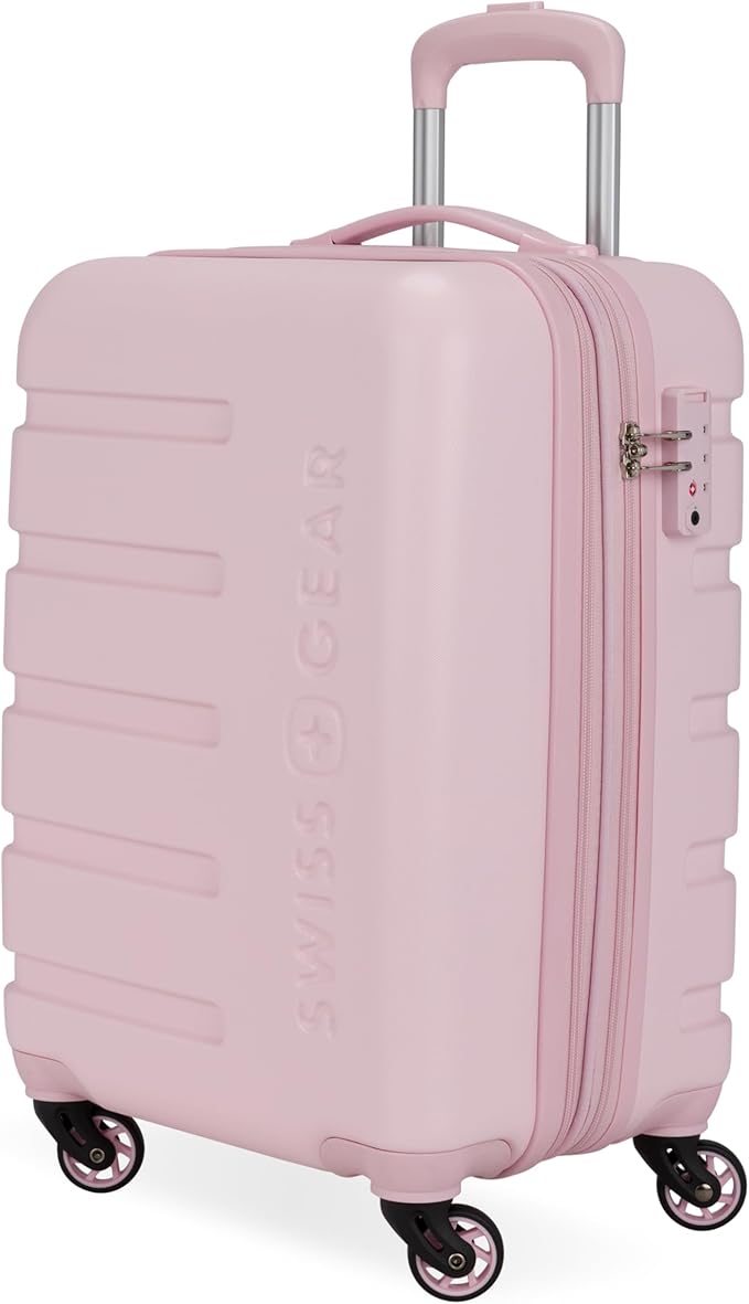 SwissGear 7366 Signature Hardside Expandable Luggage with Spinner Wheels, TSA Lock, Cup-Holder, Pink, Carry-On 19-Inch
