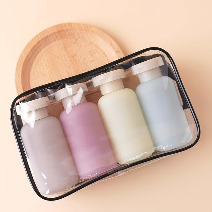 3.4oz Travel Shampoo Bottle with Flip Cap, Leak Proof Plastic Squeeze Bottles, Reusable Empty Travel Shampoo and Conditioner Bottles for Creams, Lotion, Foundation, Conditioner (Garden Series, 4Pcs)