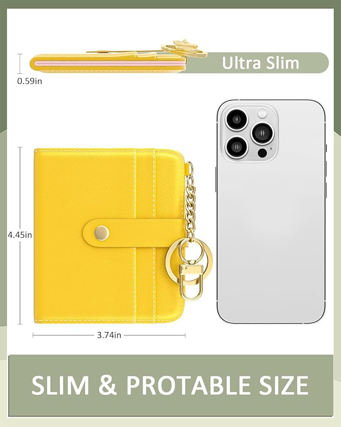 Aiawoxc Womens Wallet, RFID Small Wallets for Women, Slim Compact Credit Card Holder, Cute Leather Bifold Ladies Purse with Zipper Coin Pocket and ID Window, Yellow