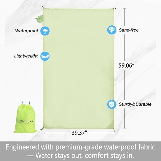 Picnic Blanket Waterproof – Packable Sand Proof Beach Blanket (0.42lb/0.66lb), Compact & Foldable, Fits in Pocket with Integrated Stakes, Ideal for Camping, Hiking, Travel, Concert, Festival