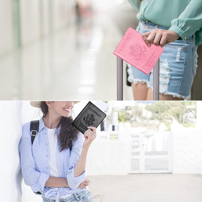 Eoehro Passport Holder for Travel Essentials-2Pack, Passport Wallet Cover Case for Travel Must Haves Accessories,Passport Book Holders for Women and Men