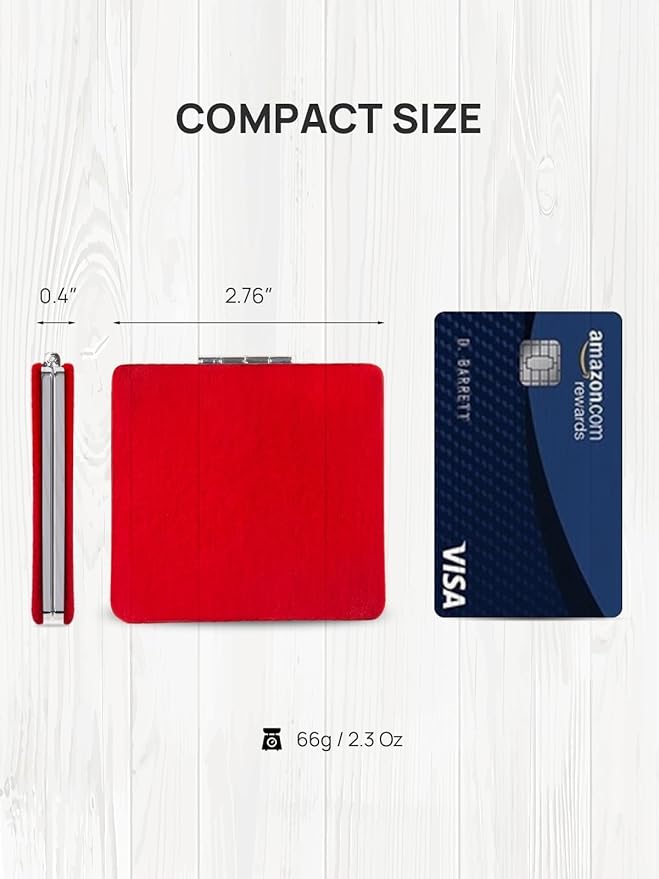 OMIRO Compact Mirror, 1X/3X Magnifying Mirror with Velvet Cover, Pocket Ultra Portable for Purses and Travel(Christmas Red)