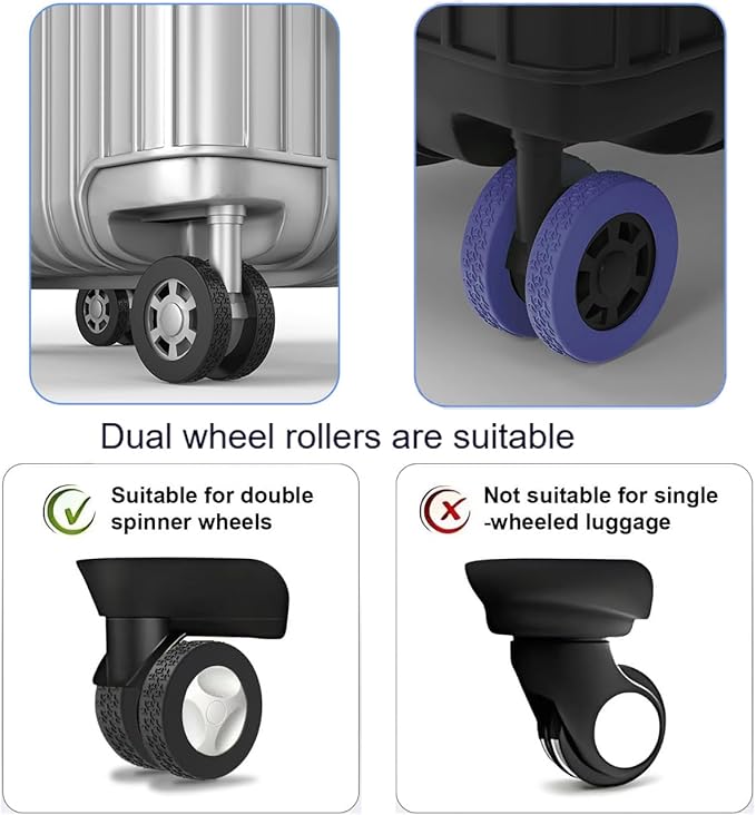 8Pcs Luggage Wheel Covers,Luggage Wheel Protector Covers for 2-2.4 inches Wheels Suitcases,Anti-Scratch & Noise Reduction Design,luggage replacement wheels(Black)