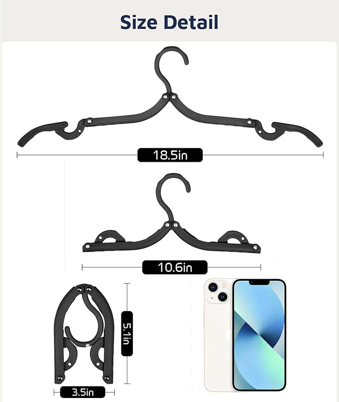 50 Pcs Travel Hangers, Cruise Ship Essentials Foldable Plastic Hangers Travel Essentials, Portable Cruises Must Haves 2026, for Suitcase, RV Camping Airplane, Black