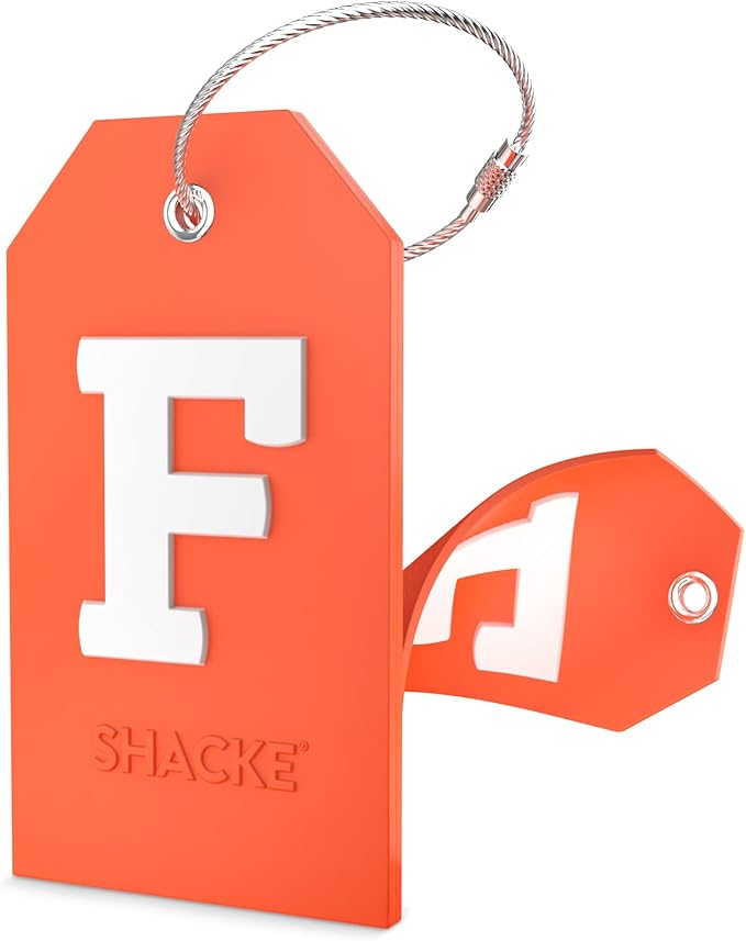 Shacke Initial Luggage Tag with Full Privacy Cover and Stainless Steel Loop – (Letter F)