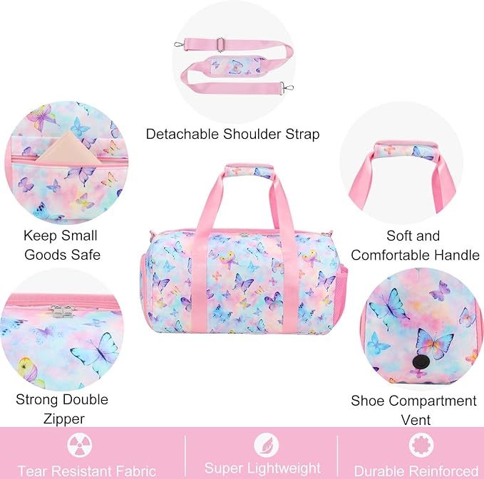 Gym Travel Duffle Bag for Girls - Gymnastics Sports Dance Bag with Shoe Compartment & Wet Pocket Panda Kids Travel Bag Teens Weekender Sleepover Carry On Bag