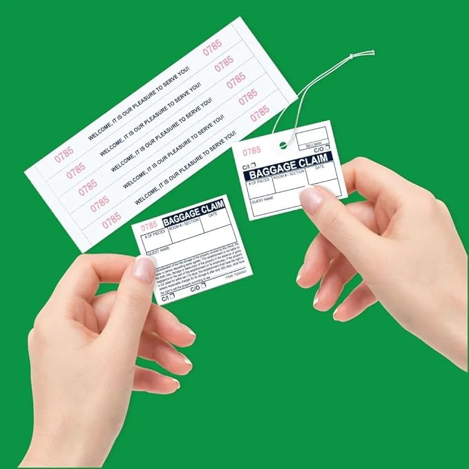 1000 The Perfect Baggage Claim Check Tags with 5 Matching Numbered Labels from 0001 to 1000. A Perfectly Integrated Label & Tag Combo. Size: 11" (Height) x 2 1/2" (Width)