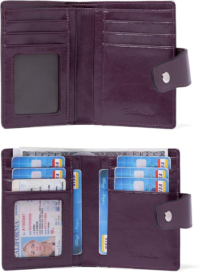 BOSTANTEN Women Leather Wallet RFID Blocking Small Bifold Zipper Pocket Wallet Card Case Purse with ID Window