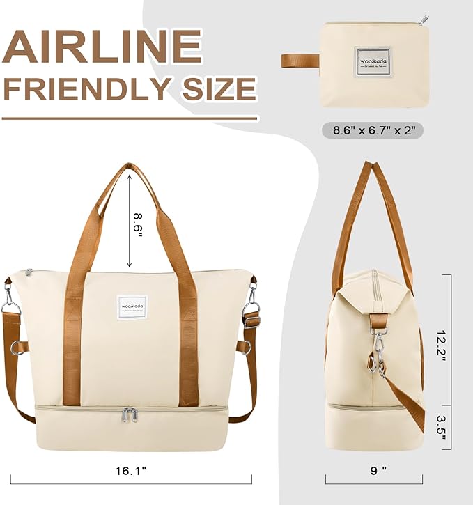 WOOMADA Weekender Bag for Women, Travel Duffel Bags with Shoe Compartment & Wet Pocket, Personal Item Bag for Airlines