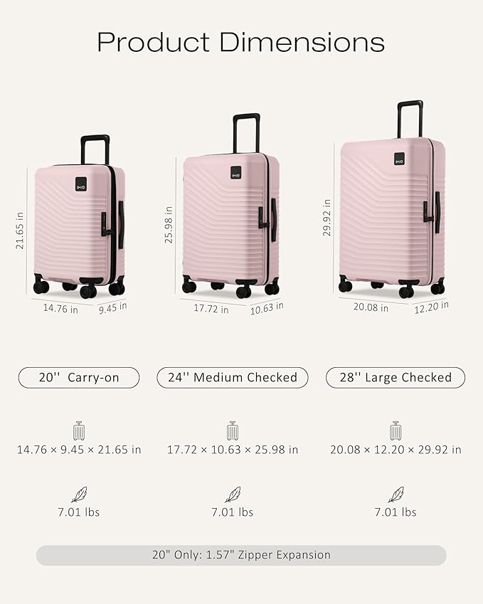 Coolife Luggage Suitcases Hardside Lightweight: Durable PC Expandable Travel 3 Piece Set with Dual Spinner Wheels & TSA Lock, 20/24/28 (20" Expandable) (Pink, 3-Piece Set (20/24/28))