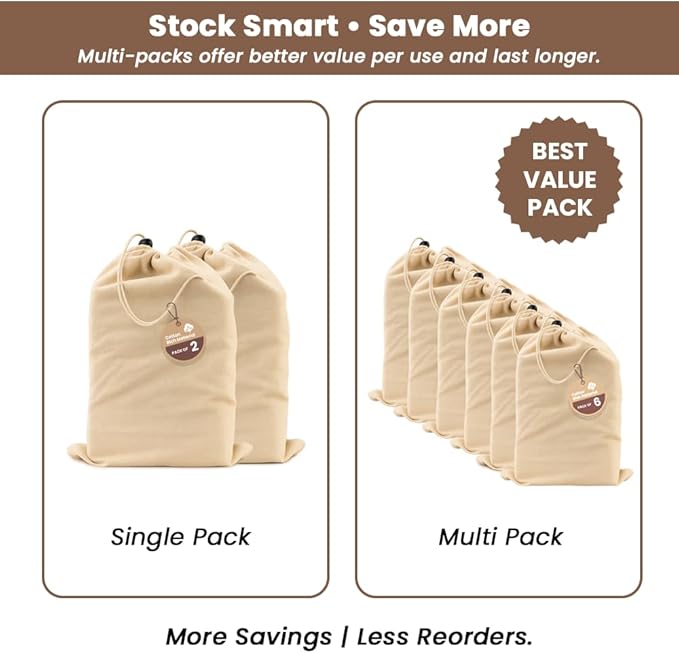 LFH Cotton Shoe Storage Bags with Drawstring, Dustproof Breathable Reusable Organizer, Perfect For Travel, Dorm, Hotel, College, Gym, Easy to Carry, Machine Washable 12"x17" (Pack of 4) - Natural