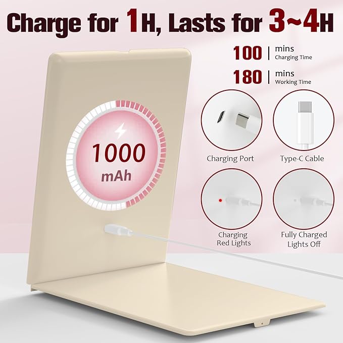 Travel Makeup Mirror with Lights Valentines Day Gifts for Her, Girlfriend, Wife, Birthday Gifts Rechargeable Portable Folding Compact LED Mirror Set with Tweezer 3 Color Light Modes-Cream