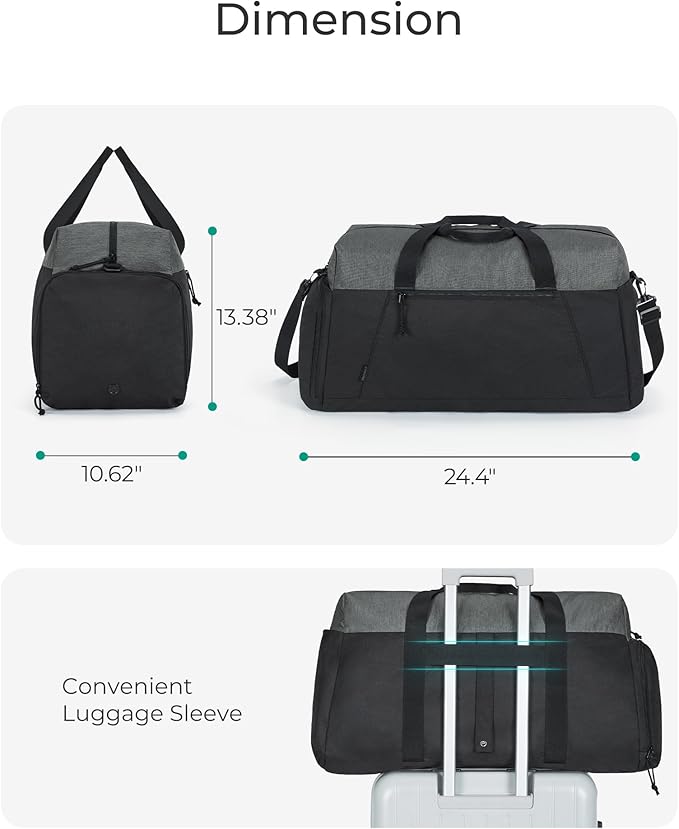 BAGSMART Foldable Travel Duffle Bag, Lightweight 56L Weekender Duffel Bag With Shoe Compartment, Water Resistant Workout Duffle Sports Bag for Travel Yoga, Black