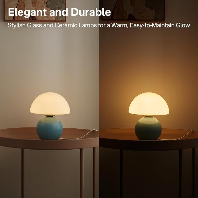 Mushroom Lamp Table Lamp for Bedroom,Desk Bedside Small Lamps for Living Room Night Stands,Mushroom Decor Cute Mini Modern Mid Century Lamps,Unique Aesthetic Home Living Room Decor(Blue)