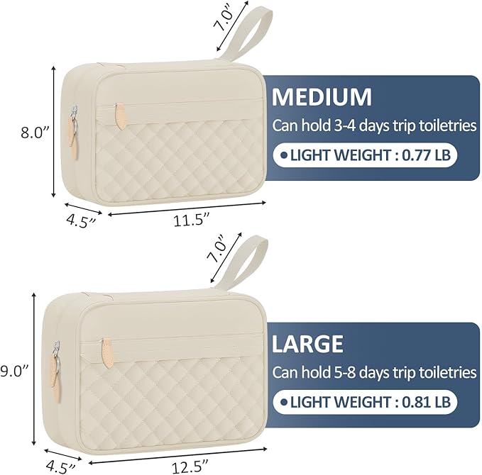 Travel Toiletry Bag for Women with Hanging Hook, Waterproof TSA Approved Cometic Toiletry Bag Organizers Leakproof Make up Bags for Women Beige