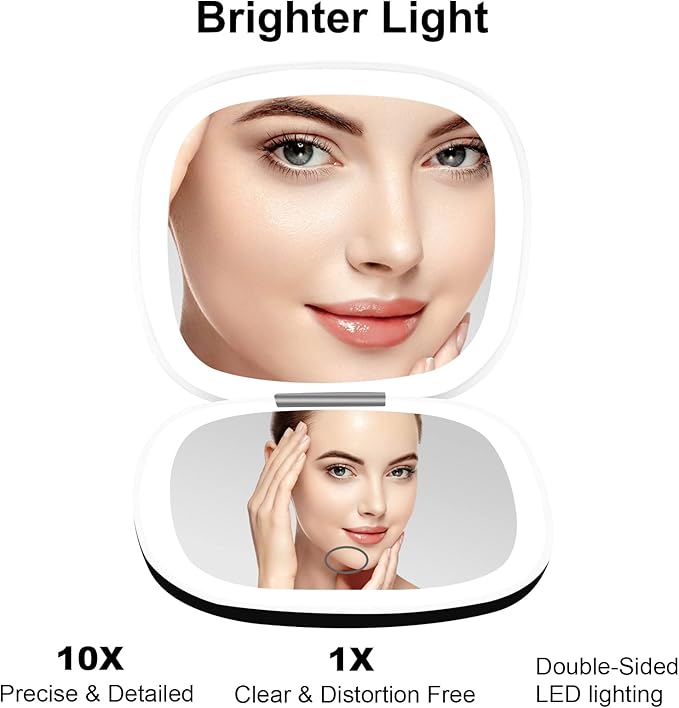 deweisn Compact Mirror, Lighted Travel Makeup Mirror with 1X/10X Magnifying Double Sided Dimmable Portable Pocket Mirror for Handbag, USB Charging(Black)