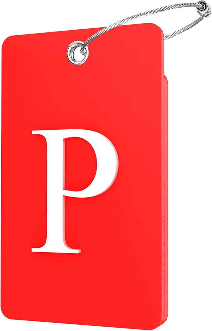 Gostwo 2 Pack Luggage Tags for Suitcases, 26 Initial Letter Travel Luggage Baggage Identification Labels ID Tag Fully Bendable Tags with Stainless Steel Loop (Red) (Letter P)