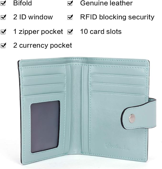 BOSTANTEN Women Leather Wallet RFID Blocking Small Bifold Zipper Pocket Wallet Card Case Purse with ID Window