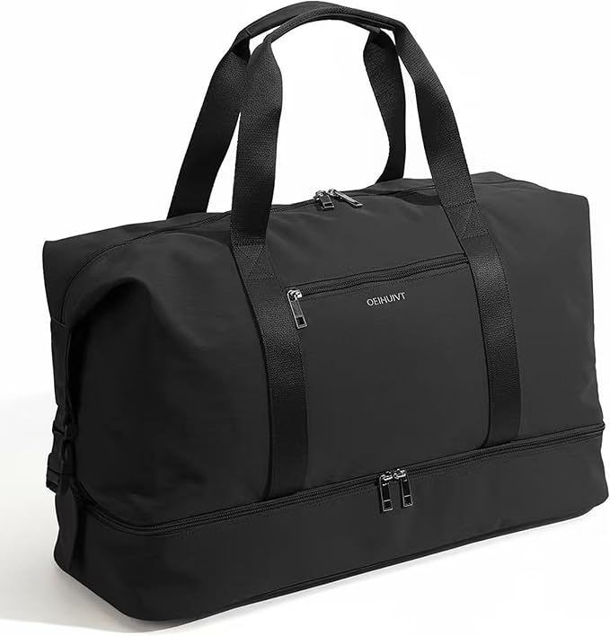 Oeihuivt Weekender Bags for Women - 21 Inch Large Travel Duffel Bag 2-Piece Set with Shoe Compartment, Heavy-Duty Canvas Leather Carry On Overnight Tote