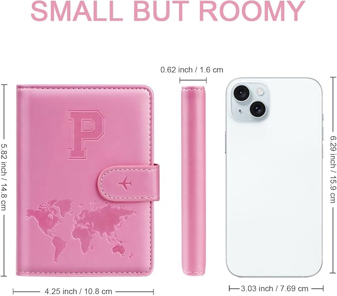 Personalized P Passport Holder Cover Initial Letter Travel Wallet RFID Blocking Passport Cover Credit Card Holder Case Passport Book Holders for Women and Men, Pink-p