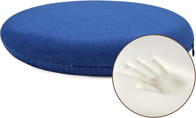 BUYUE Memory Foam Seat Cushion, Dia 16.5" Soft Velvet Round Stool Cushion Anti-Slip Chair Pads, L, Navy Blue