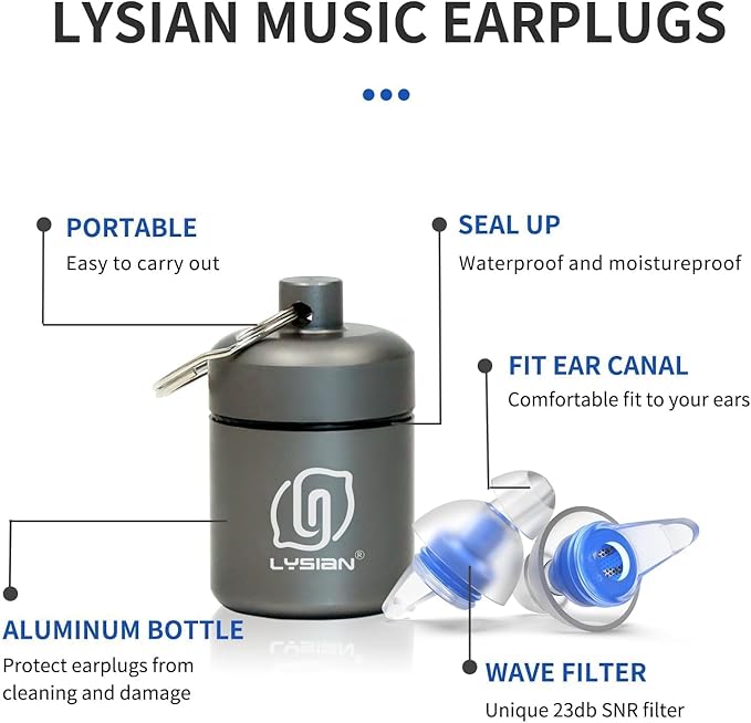LYSIAN High Fidelity Concert Ear Plugs for Musicians & Festivals, Reusable Noise Reduction Earplugs for Live Music, Raves & Events, Comfortable Fit, 2 Pairs Value Pack, 23dB