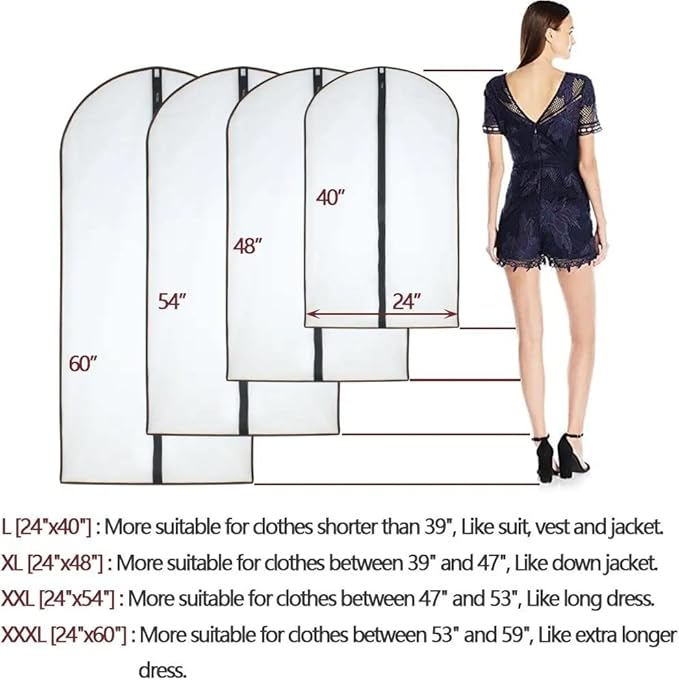 Garment Bags for Hanging Clothes 12 PCS Transparent Waterproof Dustproof Storage for Wardrobe Storage Suit Covers for Closet Cloth Cover Washable Clear Reuse Full Zipper for Suits Gowns 24''x40''