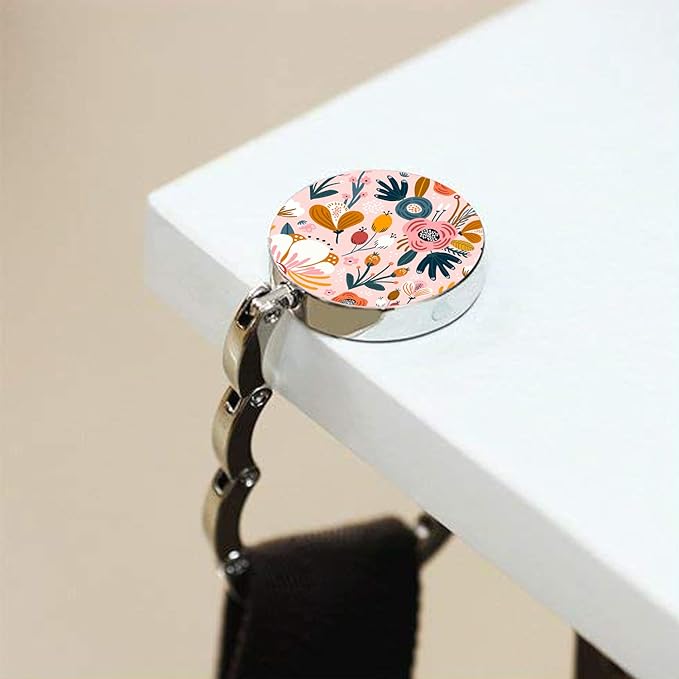 Bosketo Foldable Purse Hook Womens Bag Table Hanger Collection Desk Hooks for Purse (3pack Pretty Floral Hook)