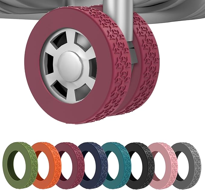 8 Pack Luggage Wheel Covers,Silicone Protective Covers for 2-2.4" Suitcases Spinner Wheel,Upgraded Wear-Resistant, Silent, Shock Absorption Luggage Accessories for Carry-On Travel(Wine red)