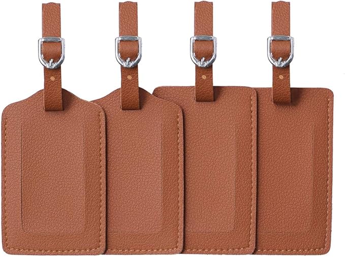 Vigorport Luggage Tag，Leather Identifiers Travel Tags for Suitcase,Bag Tags with Name Card Holder-Set of 4