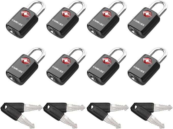 SURE LOCK Mini TSA Approved Keyed Luggage Lock – One Key Opens All, Fits Tight Zipper Gaps & Small Pull Holes, Compact Travel Lock for Suitcases, Backpacks & Handbags