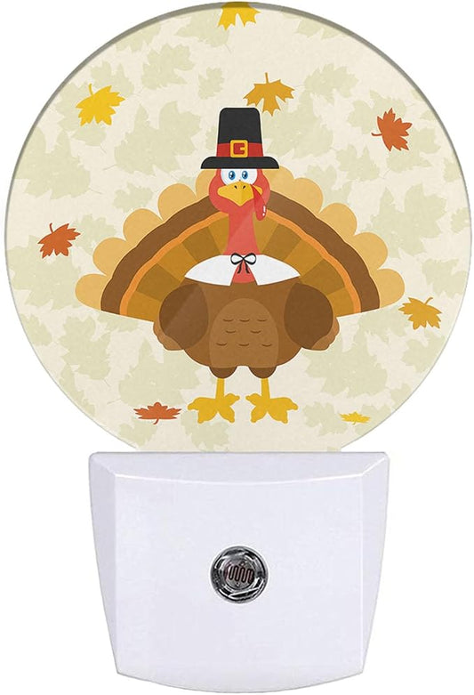 Cute Holiday Turkey Plug-in Nightlight Happy Thanksgiving Autumn Maple Leaves Orange Night Light LED Dusk-to-Dawn Sensor for Boys Girls Gifts Bedroom Playroom