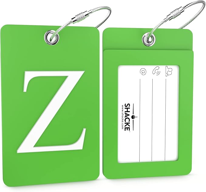 Shacke Luggage Tag Initial – Fully Bendable Tag w/Stainless Steel Loop (Letter Z)