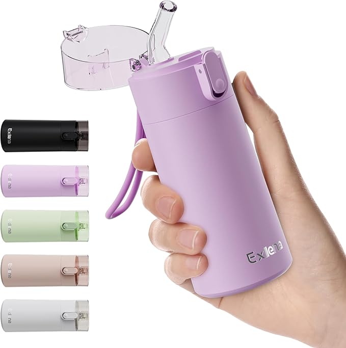 5oz Small Water Bottles with Straw, Mini Water Bottle with One-Hand Open Design, Leak-Proof Locking Lid for Hot&Cold Drinks, Small Travel Water Bottle - 100% Leakproof for School, Travel...(Lilac)