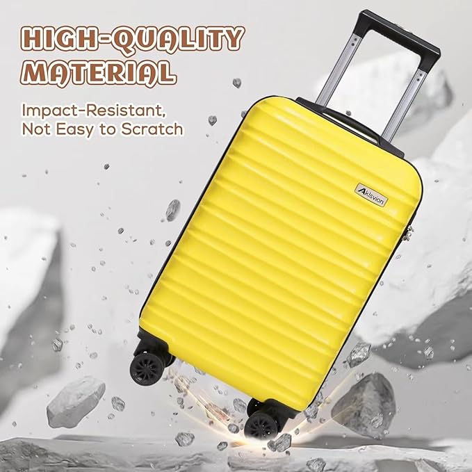 Luggage Set 3 Piece Luggage Set ABS hardshell Spinner Wheels Luggage Carry on Suitcase with Weekender bag & Toiletry bag(Yellow)