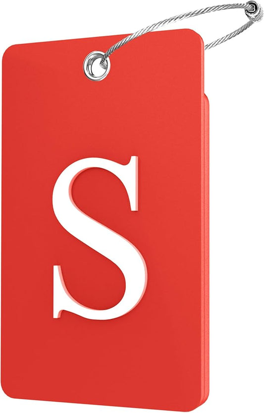 Gostwo 2 Pack Luggage Tags for Suitcases, 26 Initial Letter Travel Luggage Baggage Identification Labels ID Tag Fully Bendable Tags with Stainless Steel Loop (Red) (Letter S)