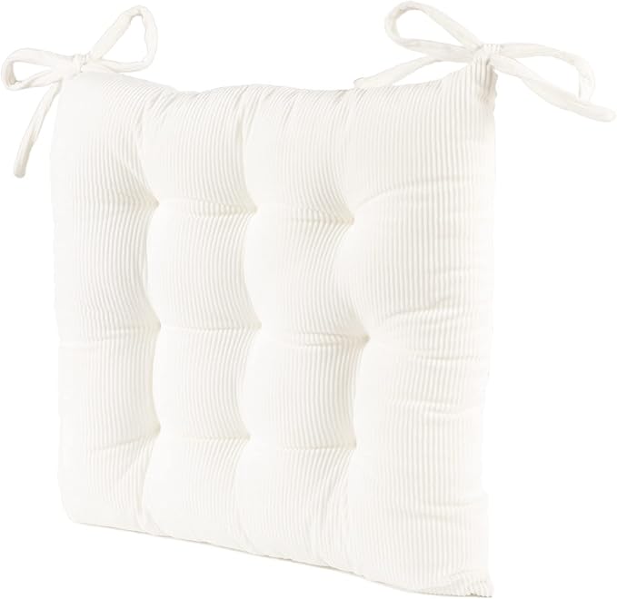 HLOVME Corduroy Chair Cushion with Ties Ultra Soft Warm Floor Cushion for Kids Reading Nook Comfortable Square Seat Cushion for Adult 15.7”x15.7” Set of 2, White